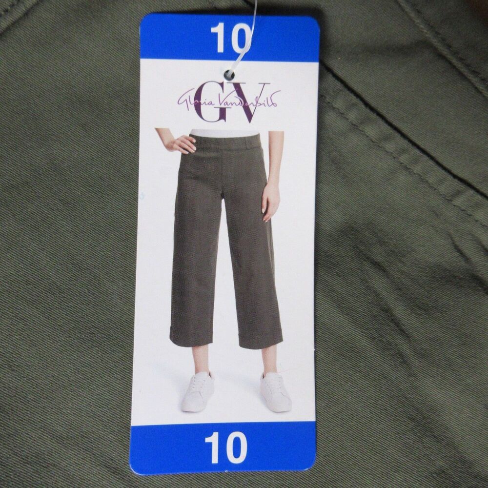 GLORIA VANDERBILT Tummy Control Wide Leg Crop Pants Sz 10 Army Green Olive NWT - Picture 4 of 15